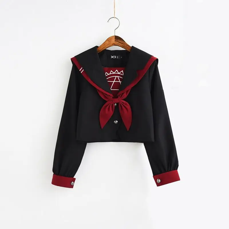 Черный jk костюм моряка COS школьная одежда женская школьная форма Мягкая Панк Лолита Волшебная передняя часть Хэллоуин модные костюмы - Цвет: long sleeve top