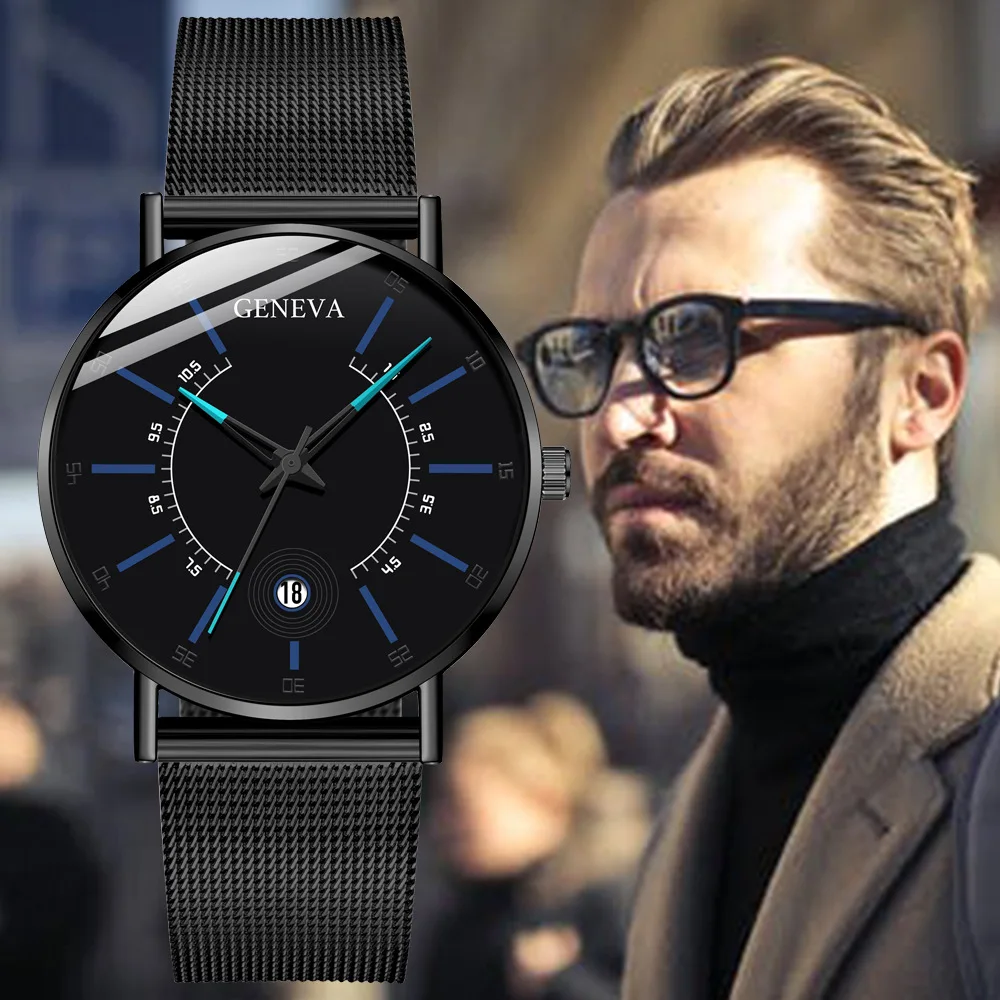 

New men's Geneva business Roman scale calendar net with watch men's Quartz wristwatch
