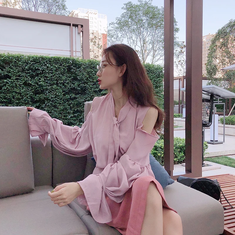 

Hollow Out Long Sleeve Shirts Woman Off Shoulder Blusas Mujer De Moda Sweet Korean Style Loose Tops Fashion Brand Blusa New