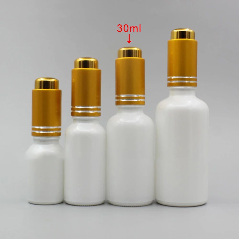 30 мл жемчужно-белая стеклянная бутылка с золотой/матовой золотой кнопкой эфирное