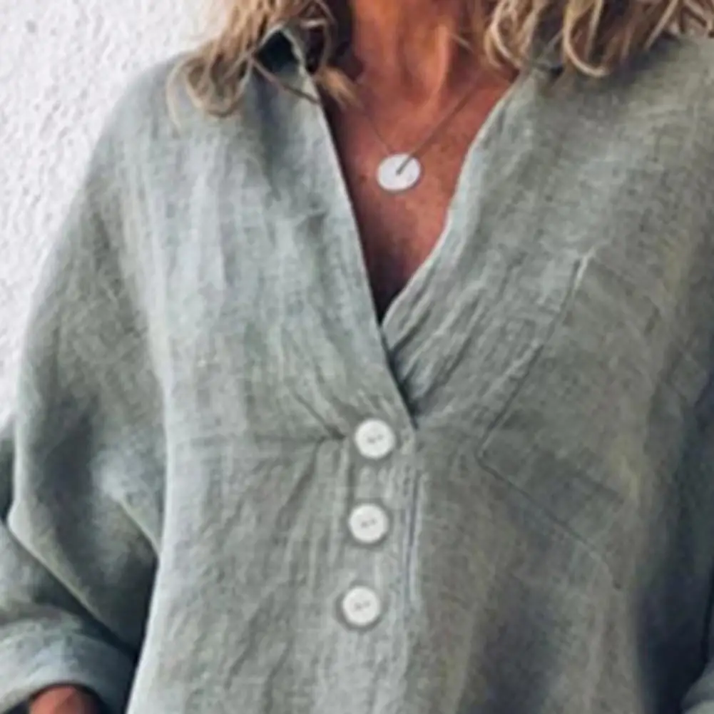 Женская винтажная рубашка с отворотом зеленая однотонная блузка V-образным