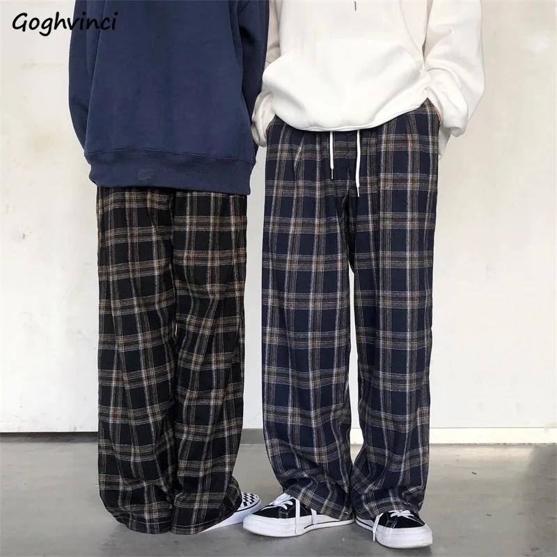 

Plaid Casual Pants Women Wide Leg Trousers Loose Korean Style Drawstring All-match Students Trendy Teens Harajuku High Street BF