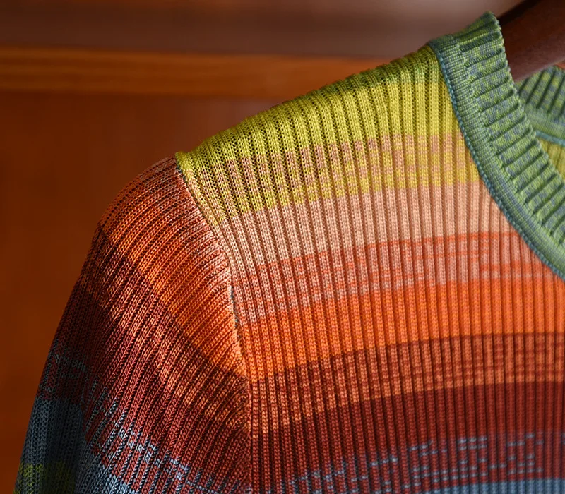 Женские трикотажные майки лето 30% радуга полосатые футболки C561 | Женская одежда