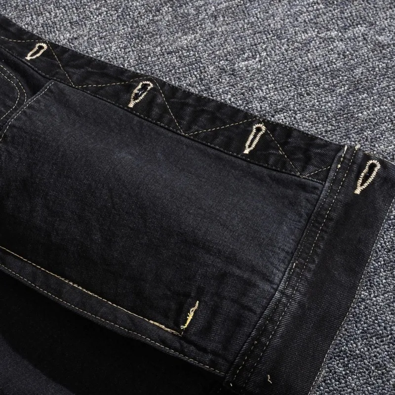 

Men Slim Black Denim Vest Multi-Pocket Vintage Sleeveless Jacket Street Single Breasted Casual Cowboy Waistcoat Biker Short Coat