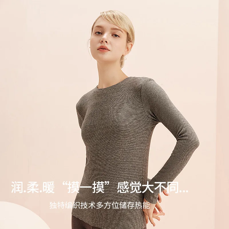 Women's Round Neck Bottoming Shirt Autumn Warm Top Autumn Student Winter Frosted Heat Storage Long Sleeve T-shirt