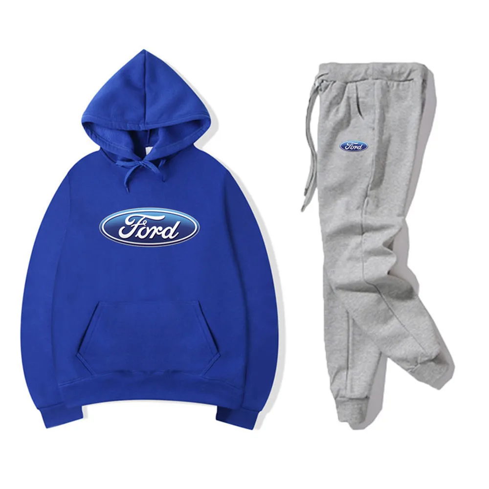 

Spring Autumn Sets Tracksuit Men Woman Hooded Sweatshirt+Pants Pullover Ford Logo Print Hoodie Sportwear Suit Casual Clothe