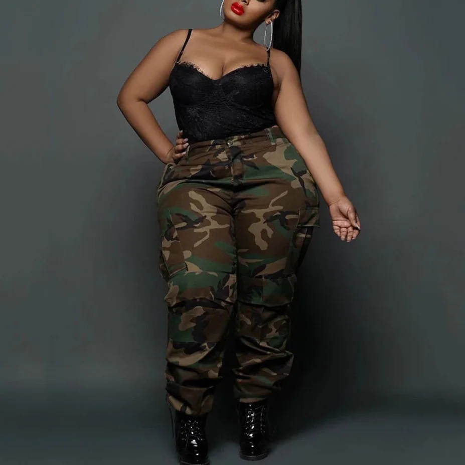 

Richkeda Store New 2021 4xl 5xl Plus Size Camouflage Print Pants Women Fat High Waist Fashion Evening Night Club Wear Trousers