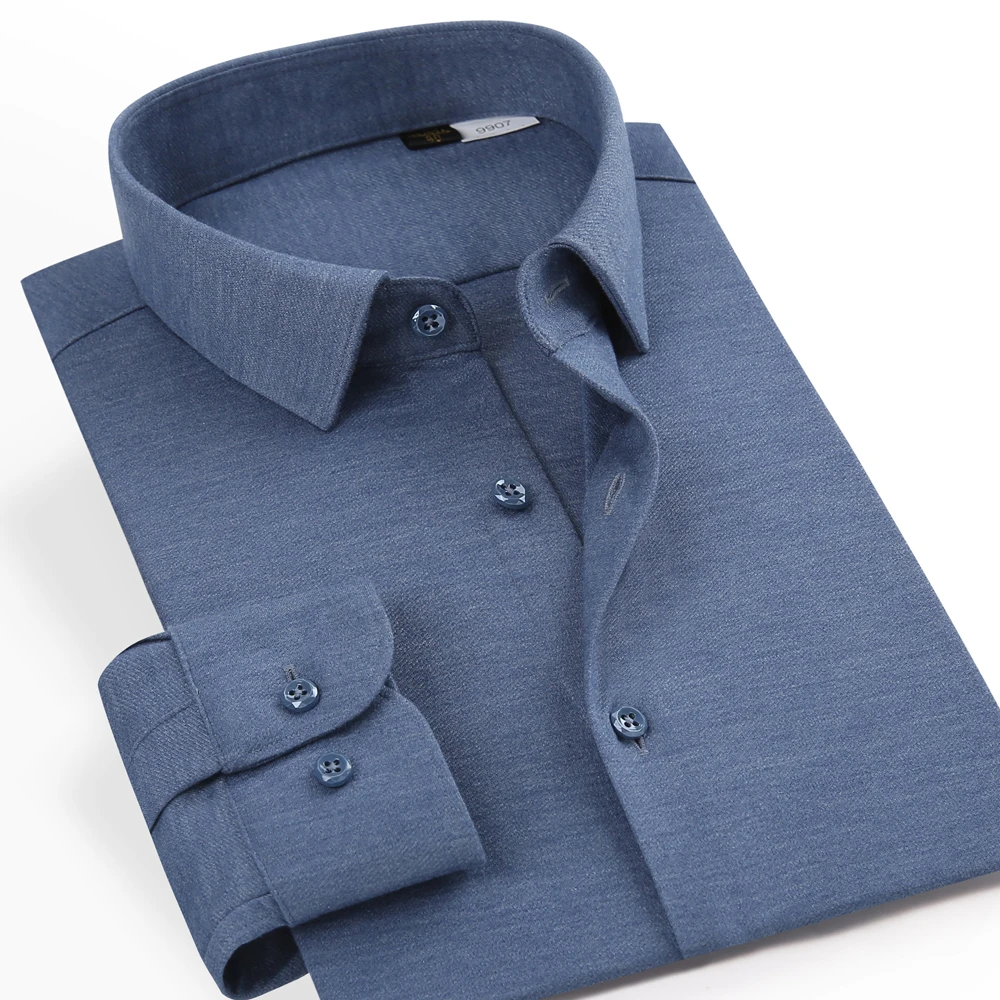 Pocketless Design Quality Comfortable Standard-fit Long Sleeve Solid Dress Shirt