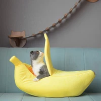 super soft banana pet bed kennel dog round cat winter warm sleeping bag long plush puppy cushion mat portable cat supplies