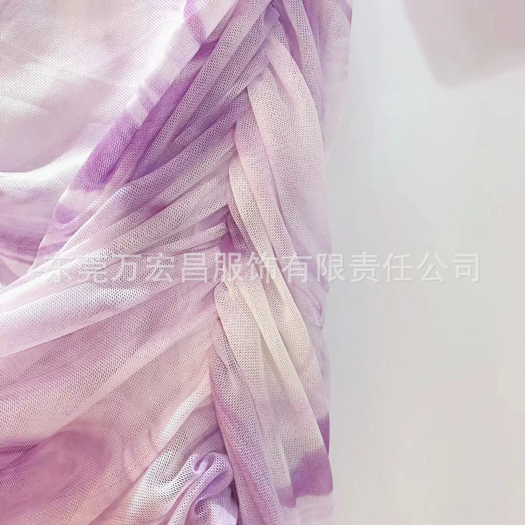 

Women T-shirt T2021 New Summer Elastic Fold Square Neck Elastic Base Tulle Top Shows Thin Ladies