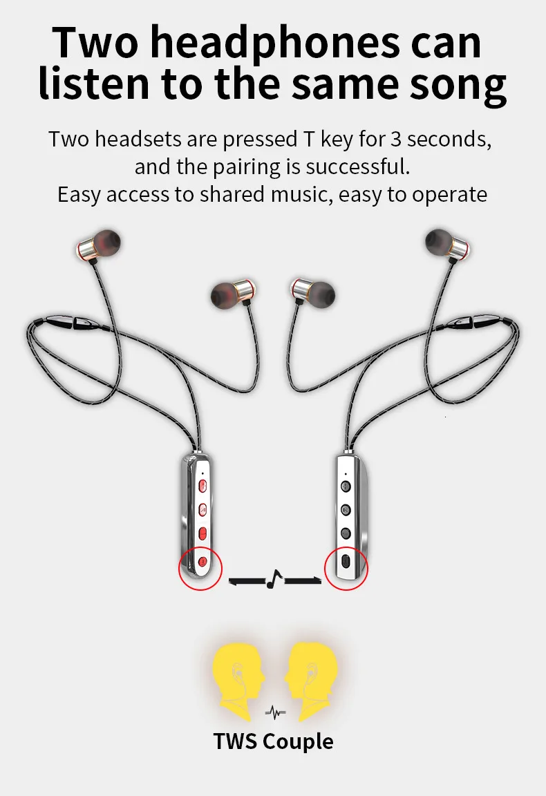 Влюбленные тандем селфи спортивные Bluetooth наушники ожерелье 9D тяжелый бас гарнитура Tws Беспроводные наушники для IPhone Xiaomi