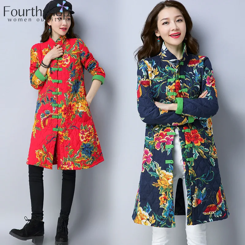 Женские Длинные куртки и пальто с цветочным принтом китайская ветровка