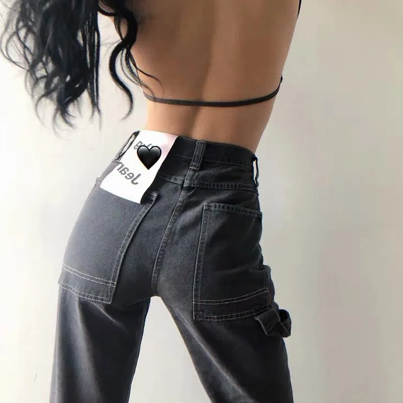 Джинсы с широкими штанинами и высокой талией повседневные свободные брюки