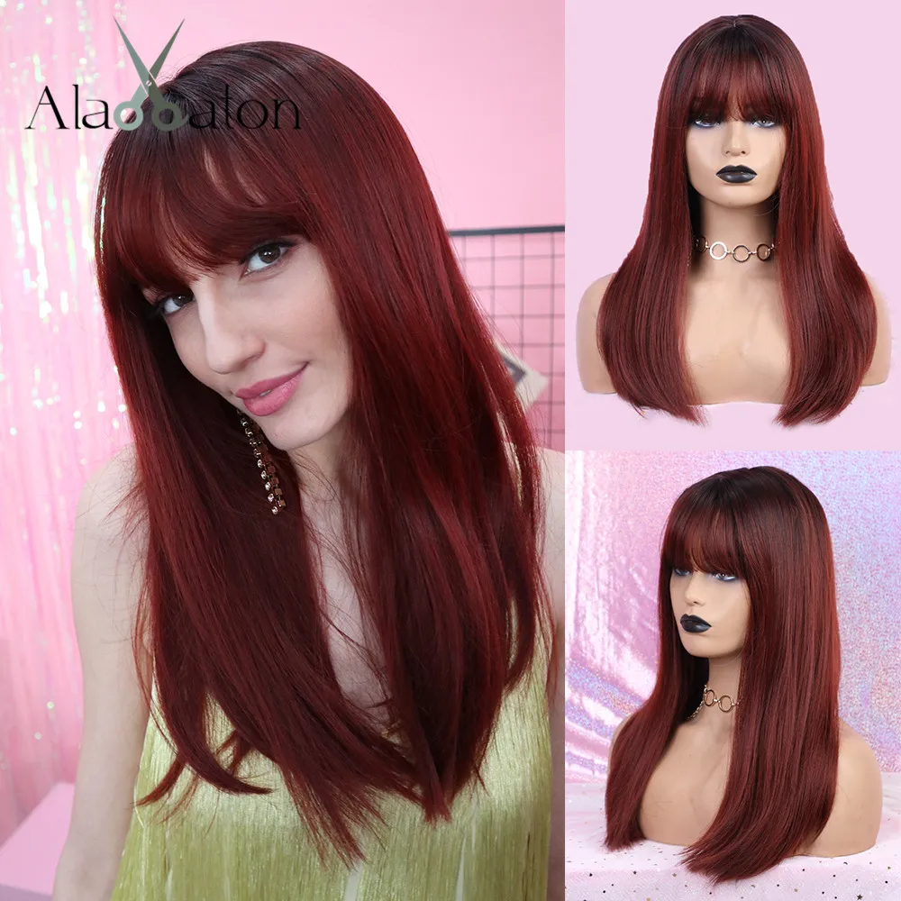 Парики ALAN EATON с челкой для женщин длинные прямые искусственные волосы эффектом