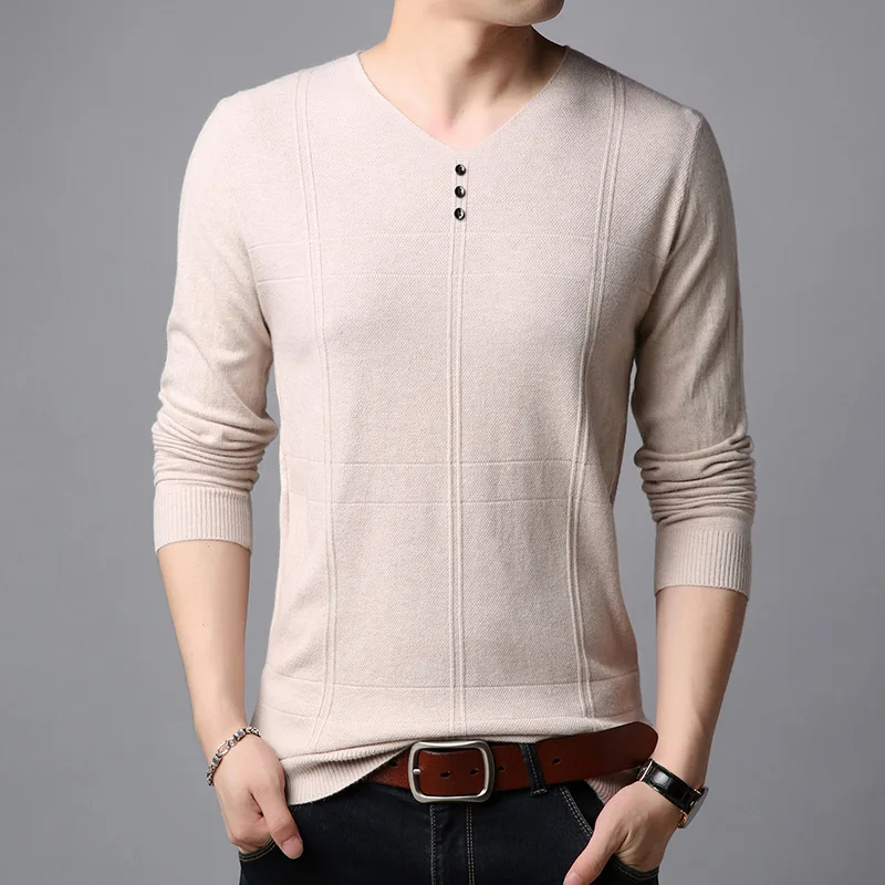 

Мужской осенний вязаный свитер с V-образным вырезом, однотонный, легкий, Повседневный, с длинным рукавом, 2021