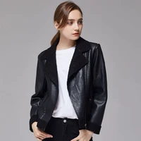 new style leather clothes womens short slim leather coat korean version lapel jacket fur one autumn and winter simple outwear