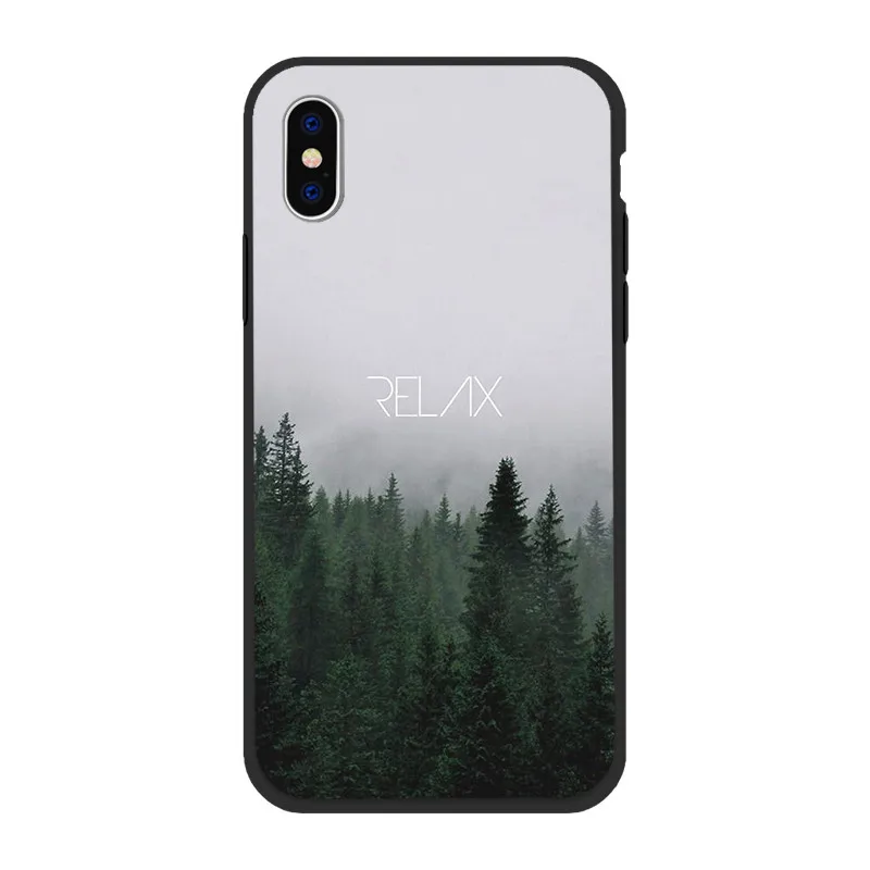 Black matte soft case for iPhone 7 8 6 6s 11 Pro Mountain Forest Clouds plastic Matte BacK Cover Coque For XR X XS MAX |