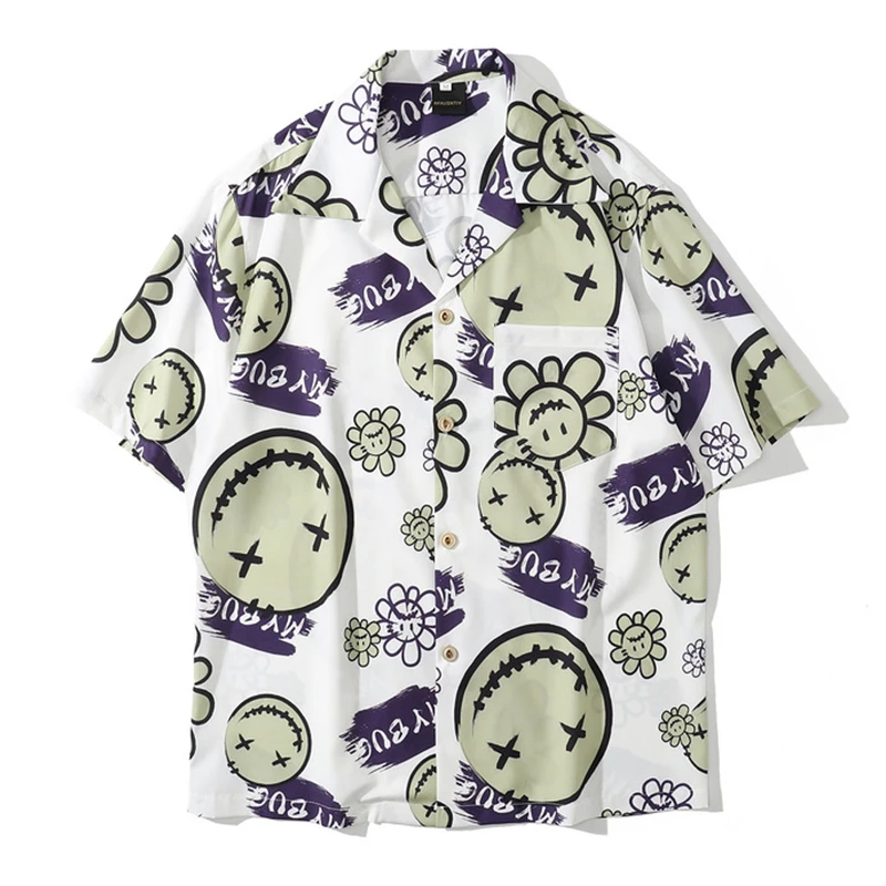 

Casual Funny Print Women Man Summer Holiday Beach Blouse 2021 New Short Sleeve Loose Hawaiian Shirts Boys Girls Tops