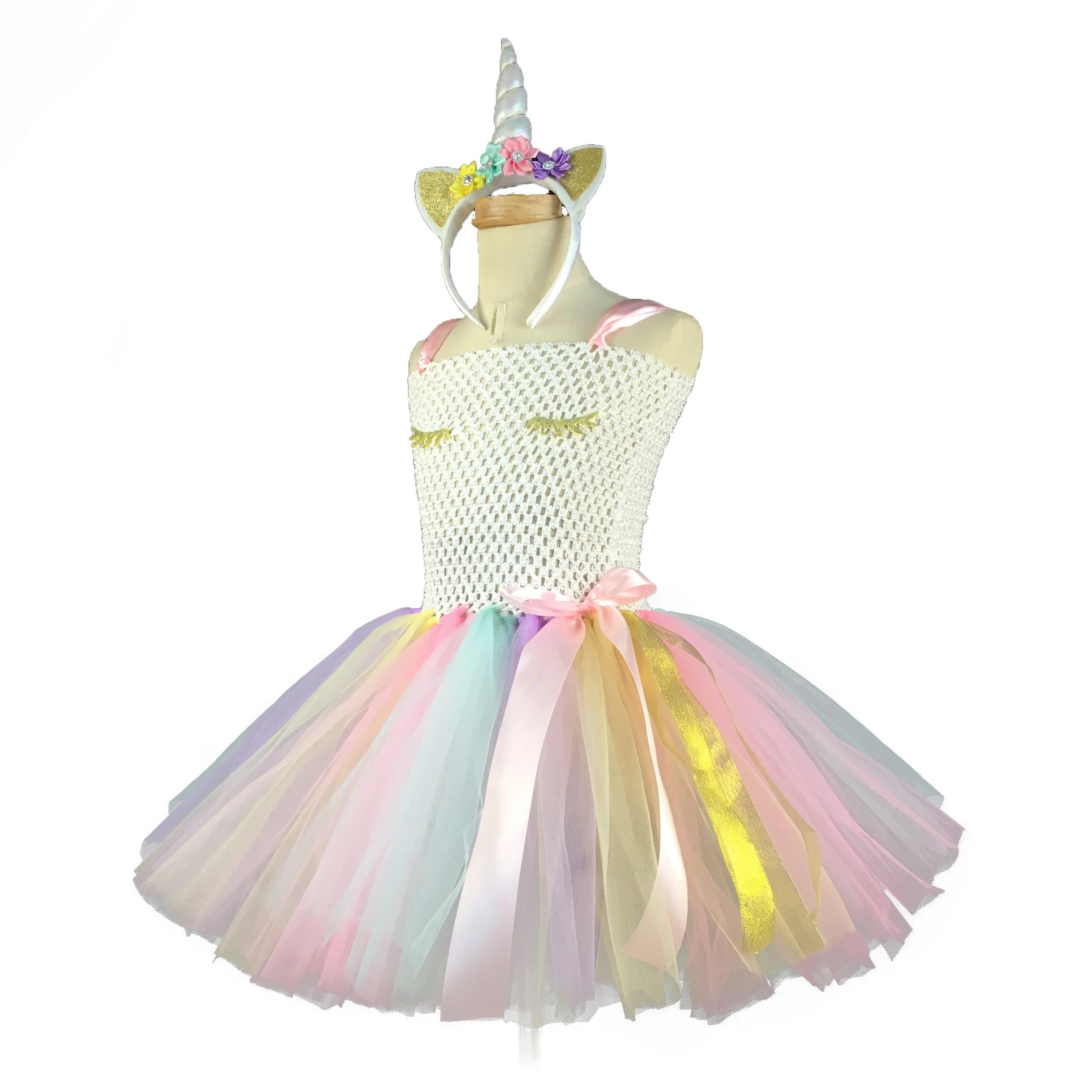 Пастельное платье-пачка для девочек с единорогом детское вязаное платье на