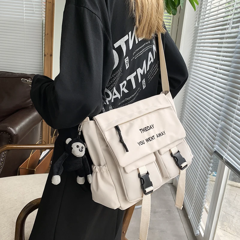 

Messenger Bags for Women Female Patch Letters Canvas Handbags Casual Students Shoulder Messenger Bags Minimalist