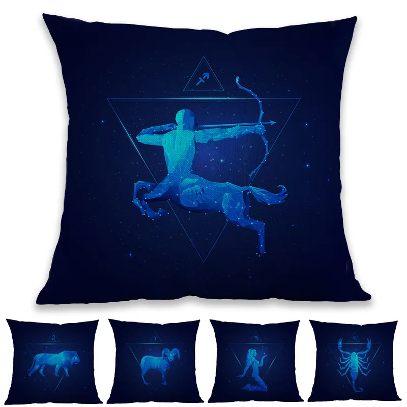 

Navy Blue Twelve Constellations The Signs Of The Zodiac Horoscope Pattern Pillow Case Home Car Sofa Decorative Cushion Cover