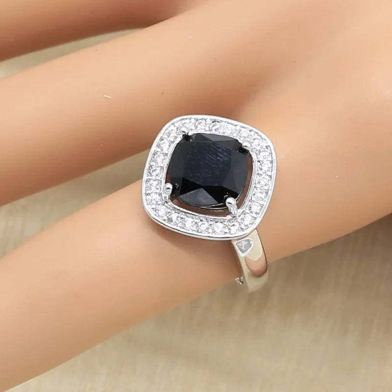 Квадратный черный циркон серебряного цвета свадебный браслет шпилька серьги