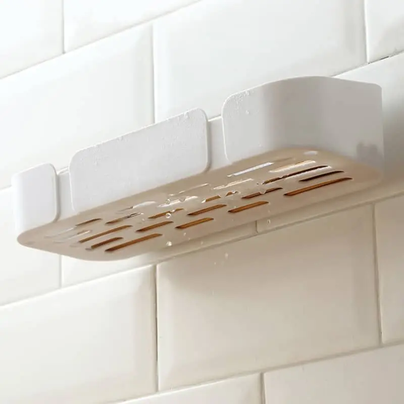 

Punch-free Wall Hanging Rack Bathroom Shelf Shower Wall Mount Rack With Towel No Drilling Kitchen Storage Bathroom Accessories