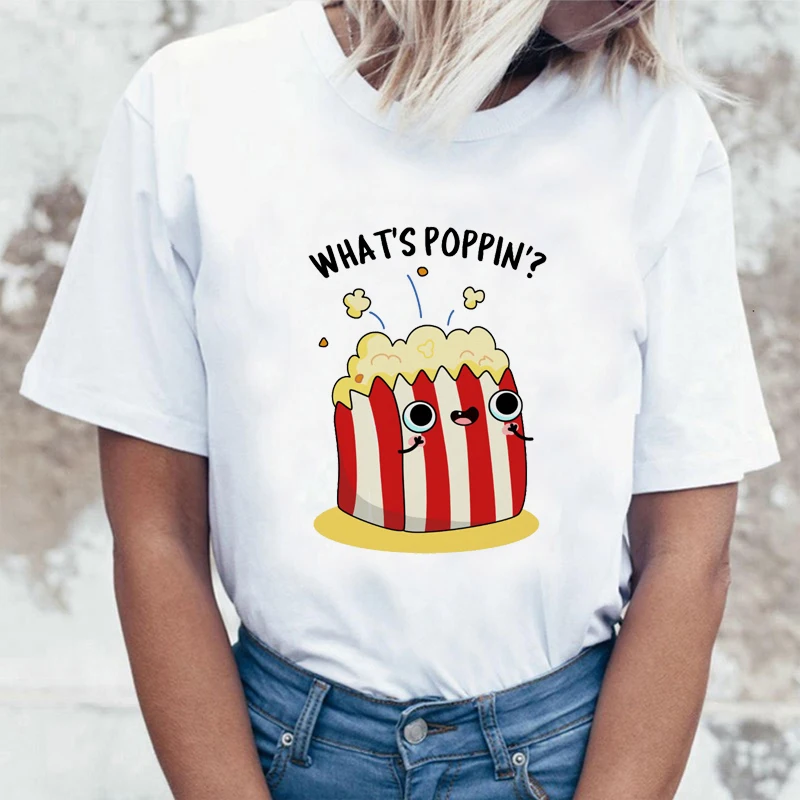 Женская футболка забавная мультяшная с графическим принтом животных и еды милая