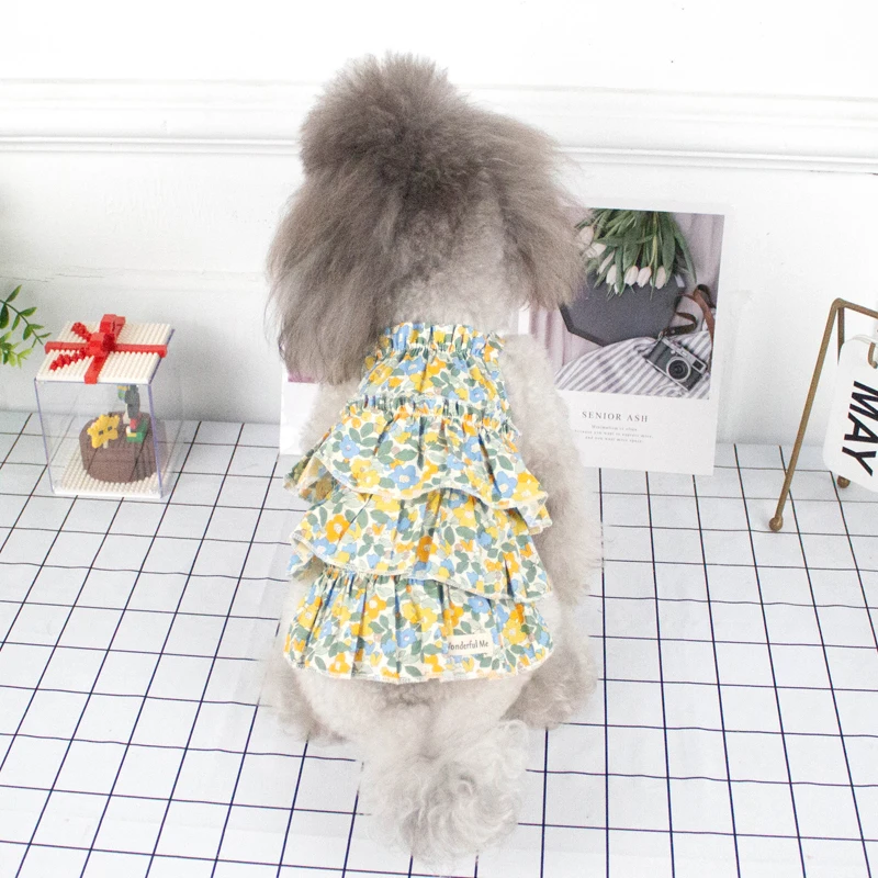 

Summer Thin Floral Sling Cake Dress Bichon Teddy Puppy Dog Cat Pet Clothes Skirt Tutu Small Dog Clothes