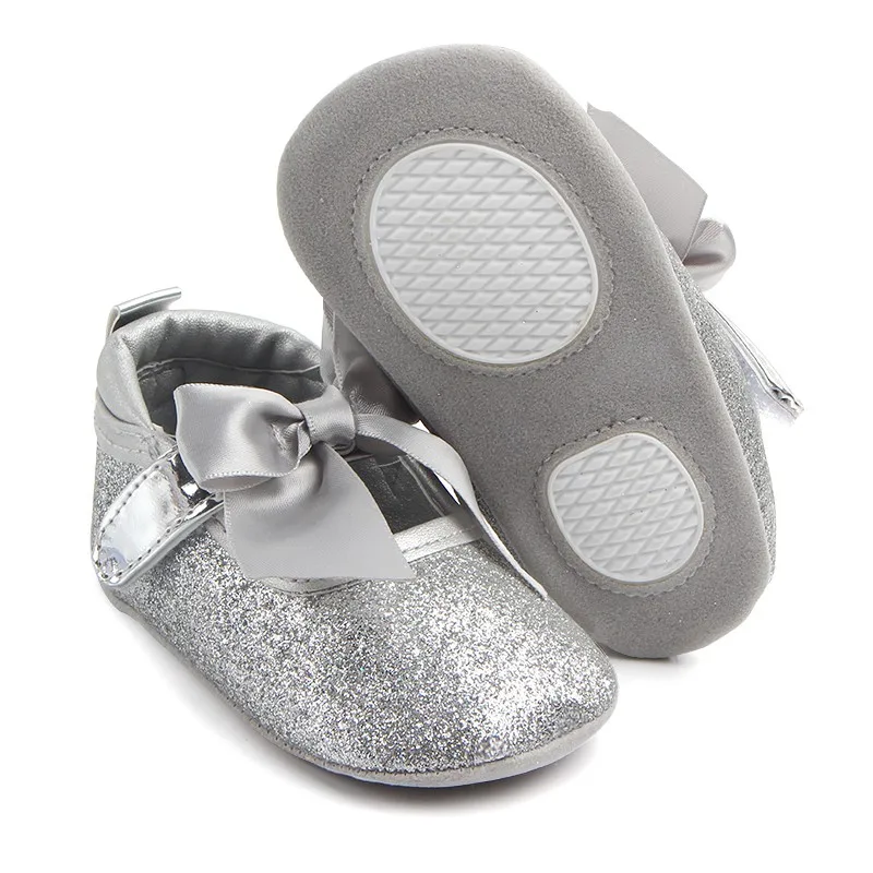 

Baby Girls Butterfly-knot First Walking Infant Girls Princess Shoes Soft Sole First Walkers Bling Bling Sliver Gold Baby Shoes