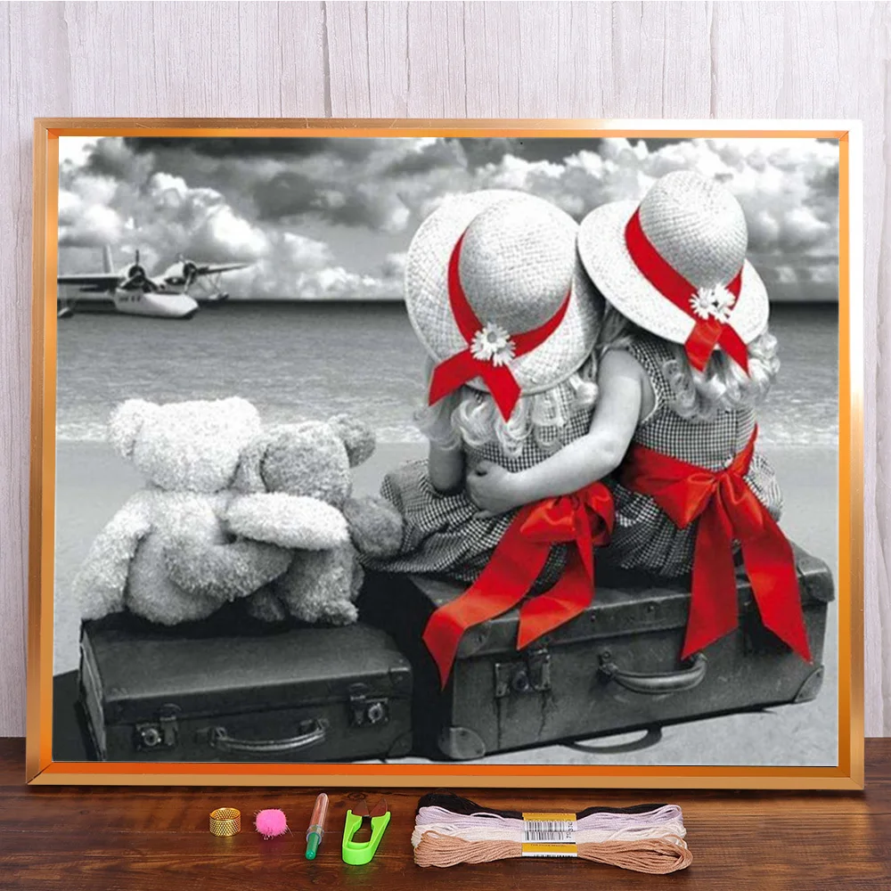 

Red Umbrella Rose Flower Printed Water-Soluble Canvas 11CT Cross Stitch Set DIY Embroidery DMC Threads Needlework Floss