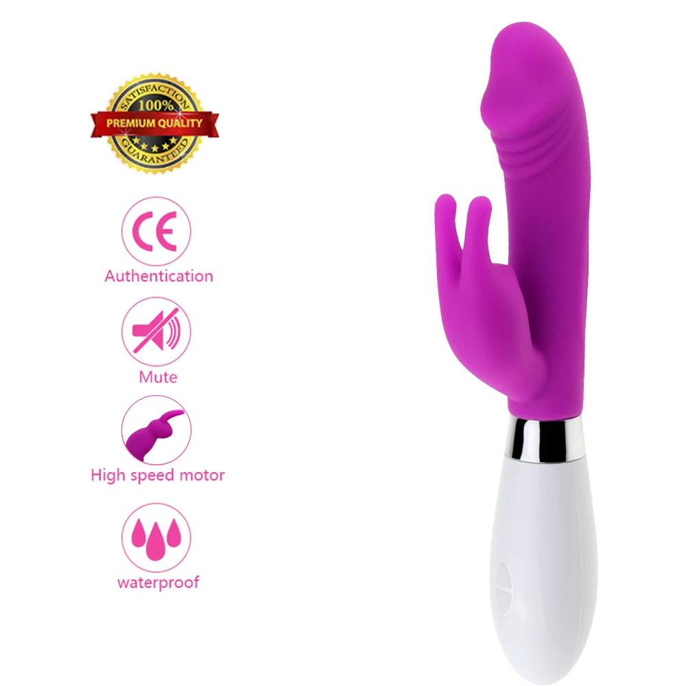 Силиконовый фаллоимитатор вибратор с двойной вибрацией в виде кролика