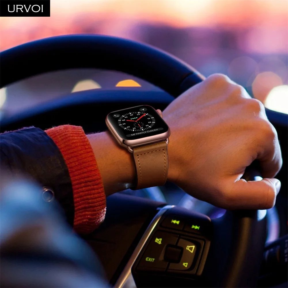 URVOI ремешок для apple watch серии 5/4 3, 2, 1, ремешок для наручных часов iWatch, большие размеры 40-44 мм спортивный ремешок из натуральной кожи Swift Pin& tuck ручной работы
