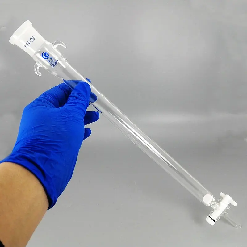 1pcs Lab Glass chromatography column with PTFE piston,sand core glass chromatography column with standard mouth Caliber 24#