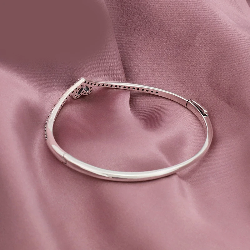 

Summer New Real 925 Sterling Silver Female Bracelets Sparkling Wishbone Heart Bracelet fits Original diy Charm Jewelry Gift