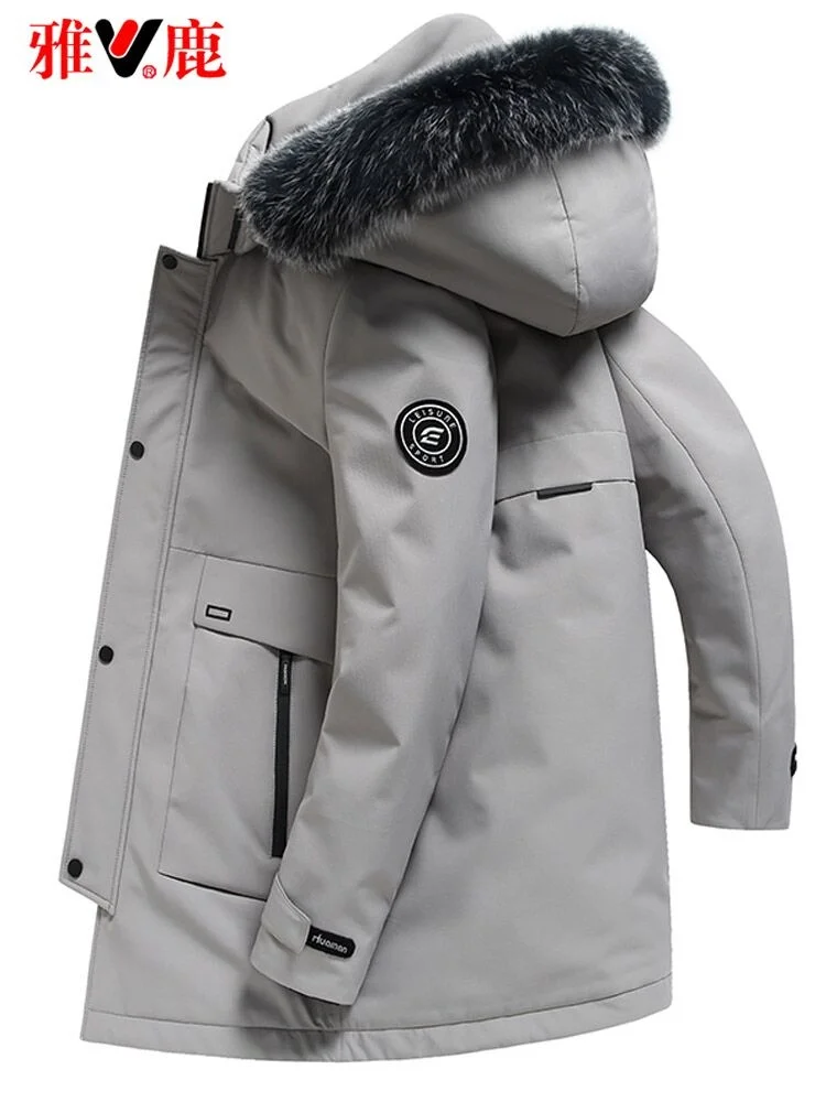 

Пуховик Yaloo мужской средней длины, утепленное Брендовое деловое пальто с большим меховым воротником, зимнее пальто для мужчин