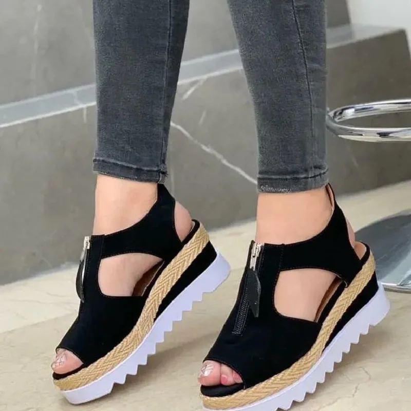 

Sandals Women Summer New Fashion Women's Sandals 2021 Solid Color Open Toe Casual Ladies Flats Non-Slip Zipper Female Shoes