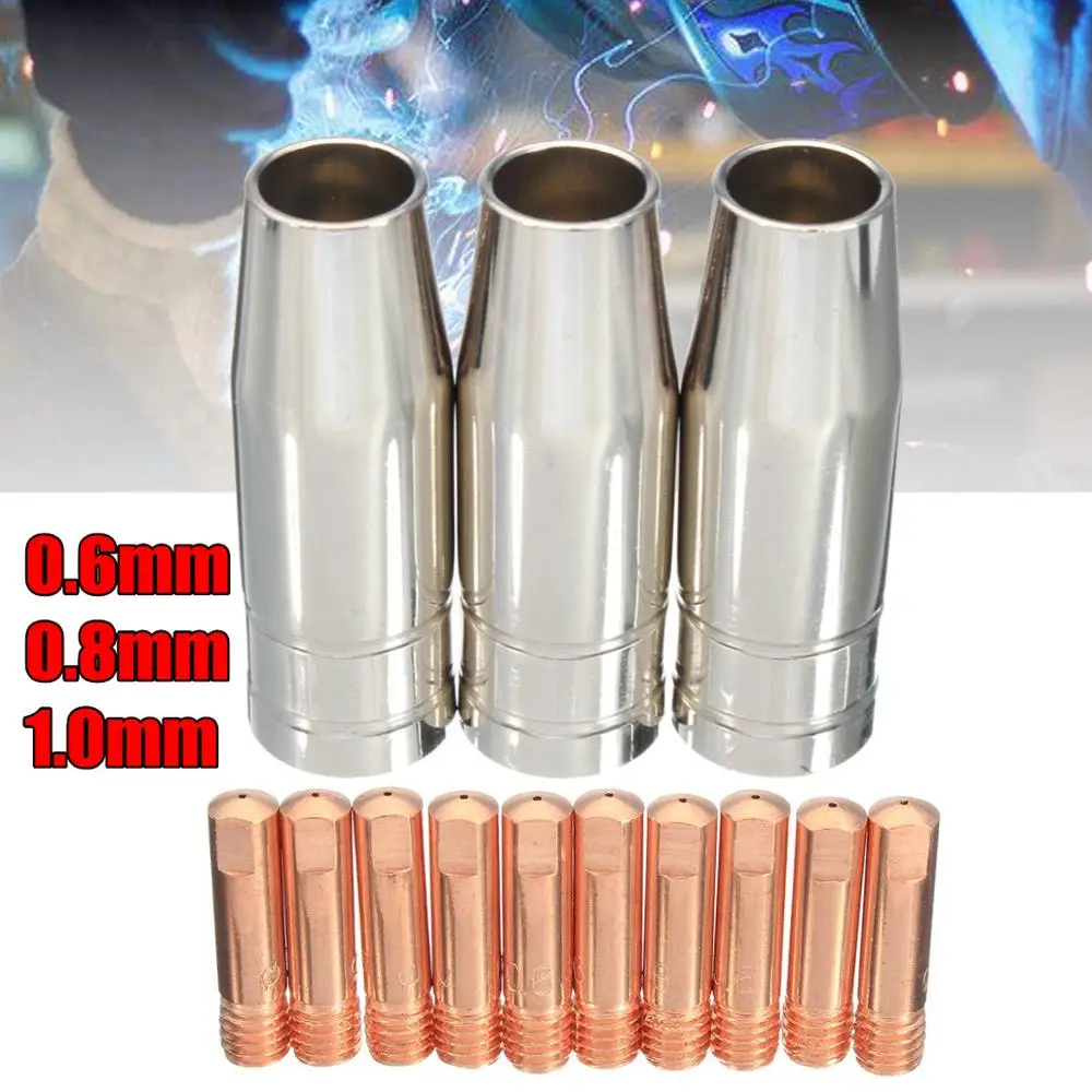 

13Pcs 15AK 0.6mm/0.8mm/1.0mm Welding Torch Shroud Nozzle Tip Kit