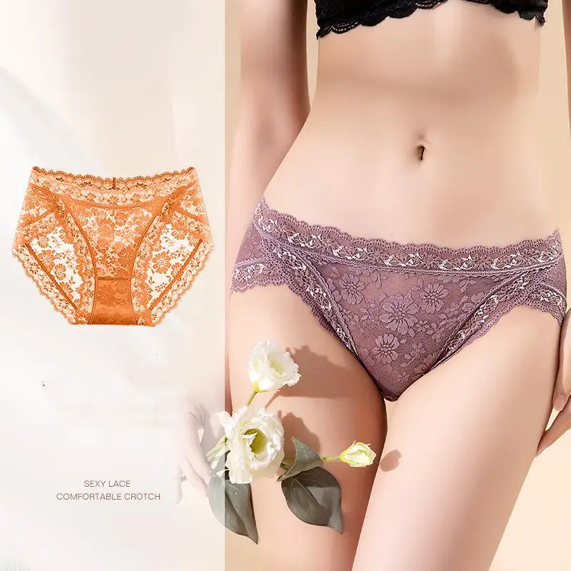 

Трусы женские кружевные бесшовные из дышащего хлопка, с цветочной вышивкой