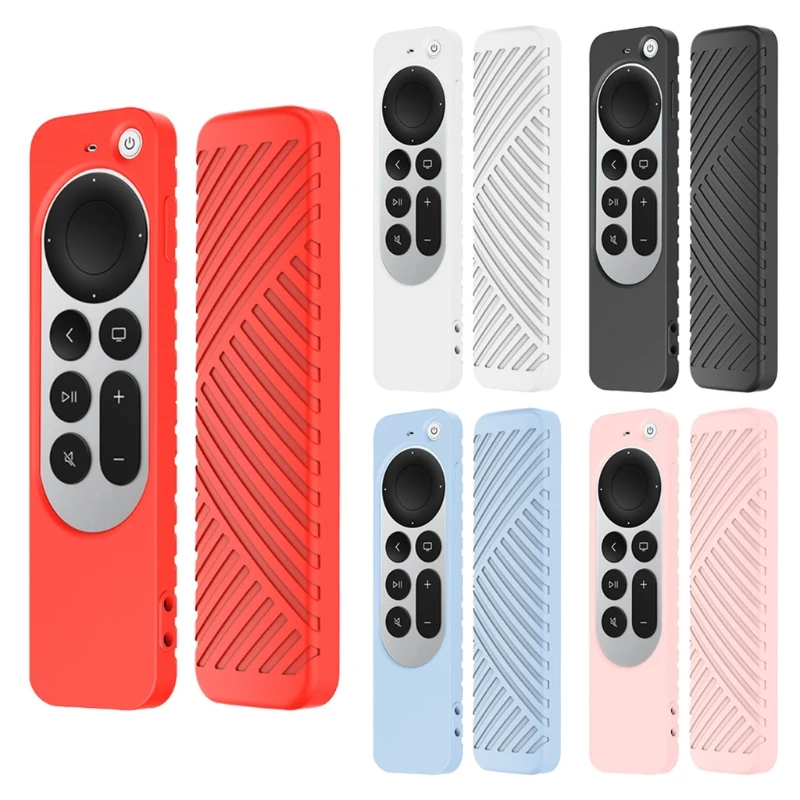 

Silicone Remote Controller Drop-proof Protective Case Compatible for A-pple TV 4K Shockproof Anti-slip Striped Cover
