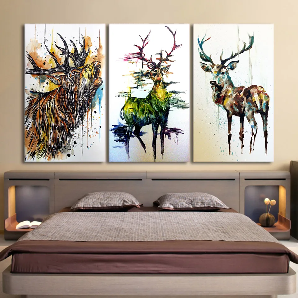 

HD Prints 3 Piece Elk Graffiti Deer Pictures Canvas Painting Poster Animal Wall Art Modular Nordic Living Room Home Decor Framed
