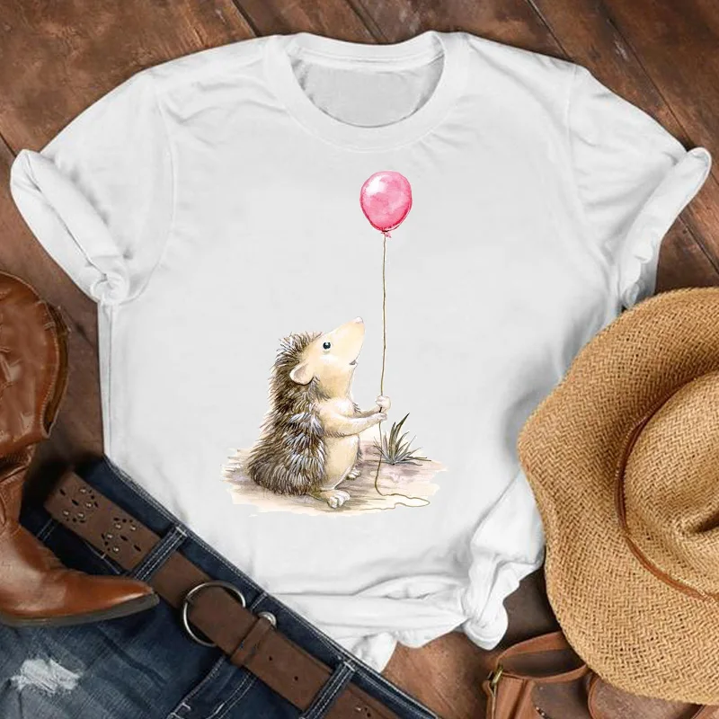 

Women Lady Animal Balloon Cute Fashion Printed Cartoon Shirt Clothes Tshirt Tee Womens Top Female Print T Graphic T-shirt