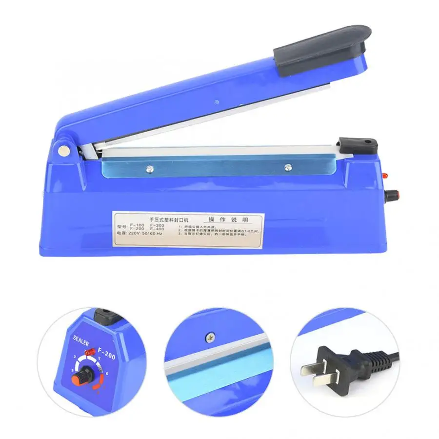 200 мм портативная машина для запечатывания ручной синий теплоизолятор обертывания пищевых пакетов с 8