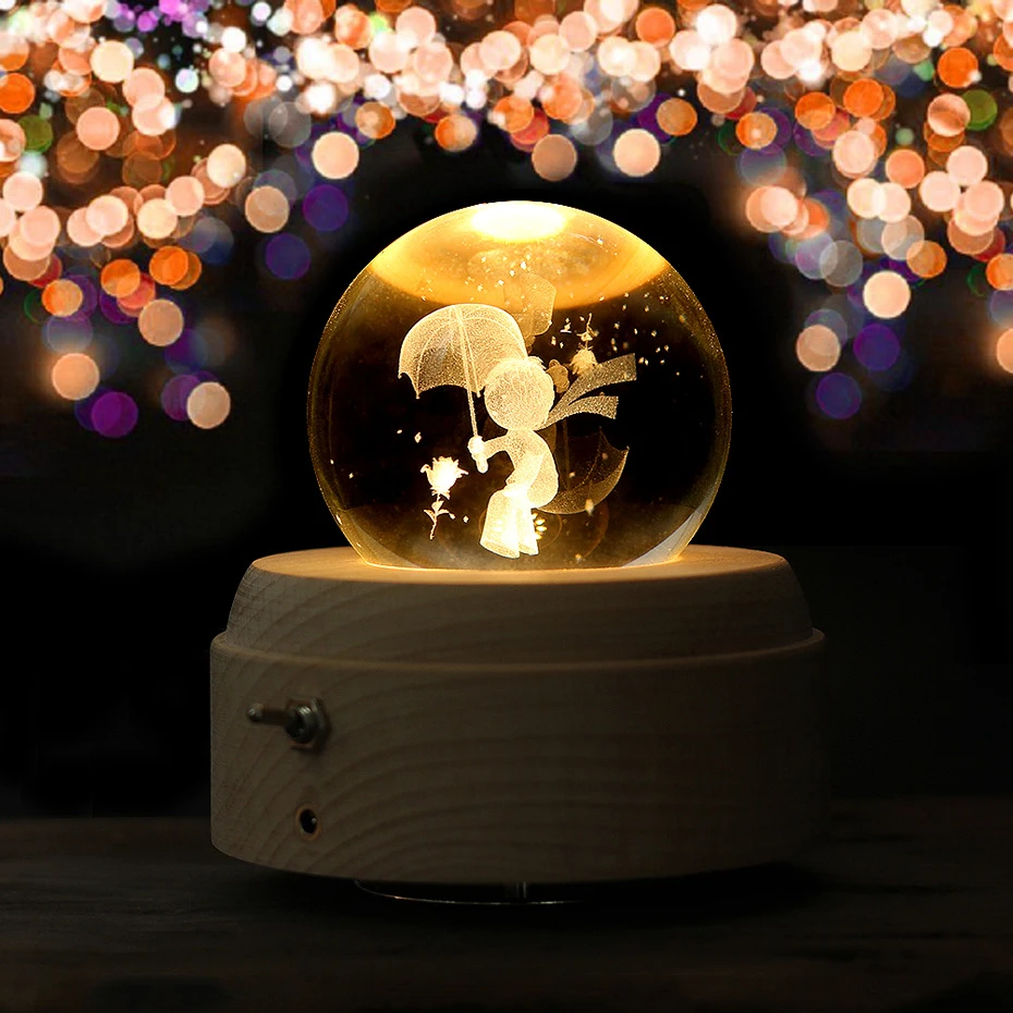 3D Маленький принц светящаяся Поворотная музыкальная шкатулка День Святого