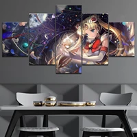 5 piece canvas wall art anime manga sailor girl figure poster living room decoration bedroom image home office poster