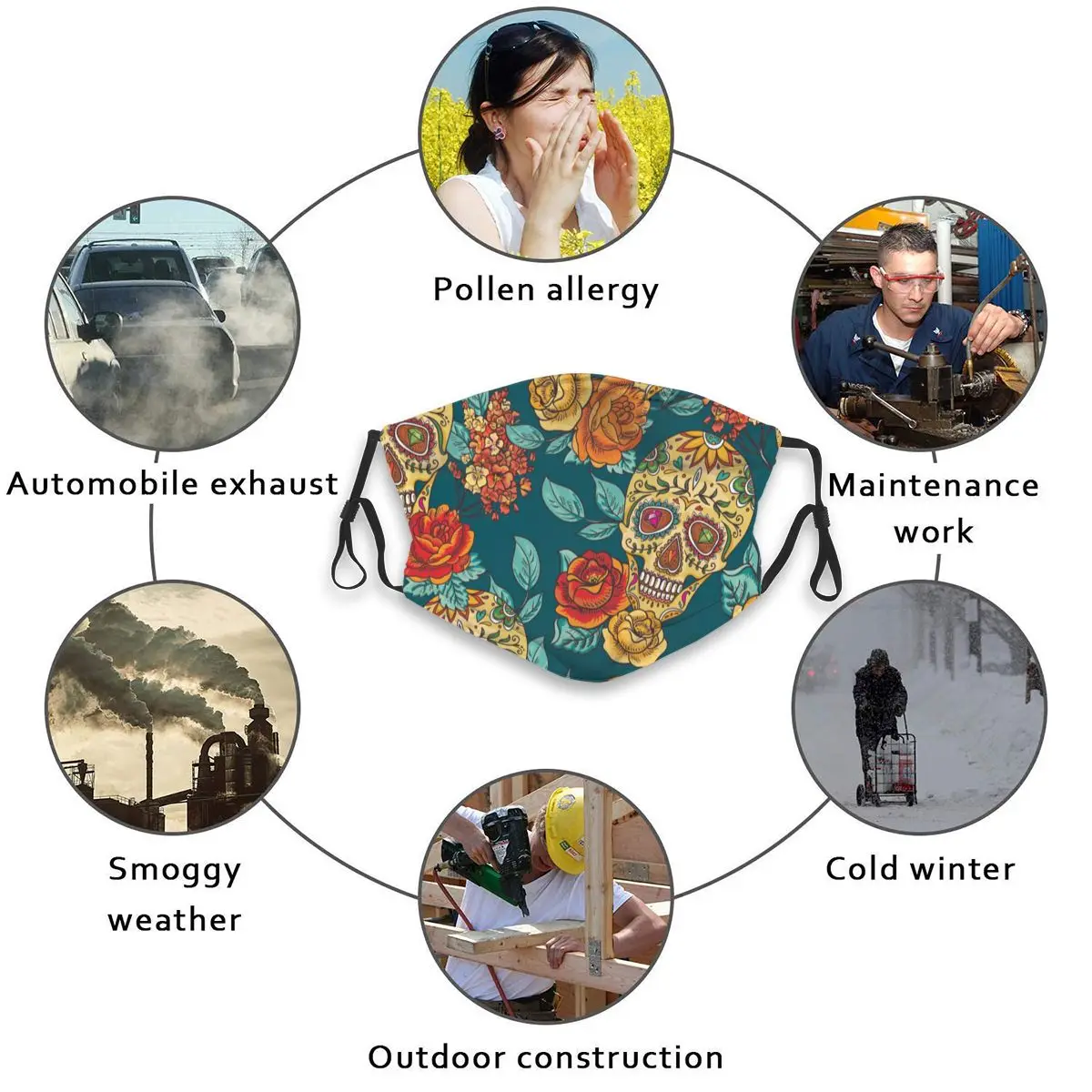 

Diamond And Flowers Skull Print Adults Mask With Replaceable Filter Dust Mask Face Mask