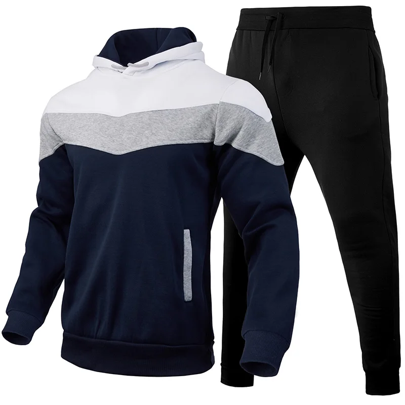 

Mens Hooded Casual Suit Hoodie Trousers Two-piece Set Autumn and Winter Warm Sweater Gyms Training Joggers Trousers Sweatpants
