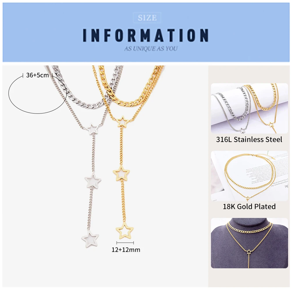 FINE4U N751 Dainty Layered Choker Necklaces Handmade Hollow Star Pendant Multilayer Adjustable Layering Whip Chain Necklace | Украшения и