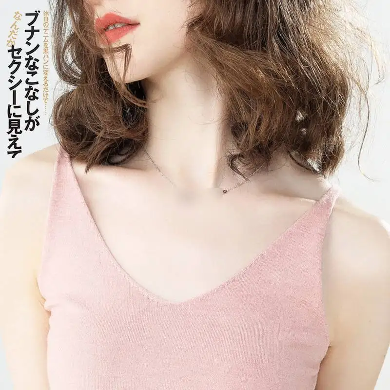 Autumn And Winter Imitation Cashmere V-Neck Small Sling Women's Short Style With Sexy Vest Knitted Slim Bottoming Shirt | Женская