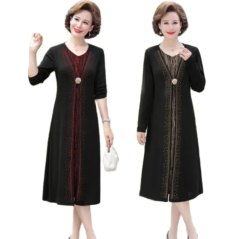 Новинка весенне-осенние платья для женщин среднего возраста платье-двойка выше